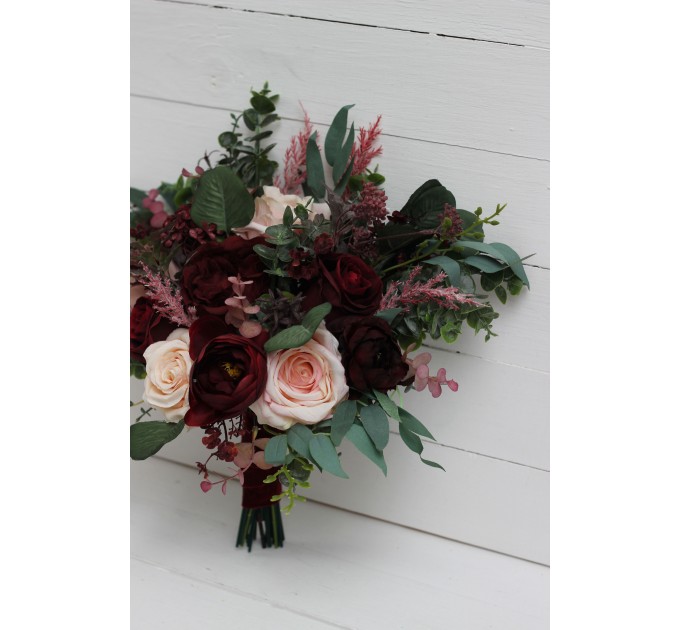 Wedding bouquets in burgundy blush pink colors. Bridal bouquet. Faux bouquet. Bridesmaid bouquet. 5080