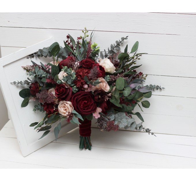 Wedding bouquets in burgundy blush pink colors. Bridal bouquet. Faux bouquet. Bridesmaid bouquet. 5080