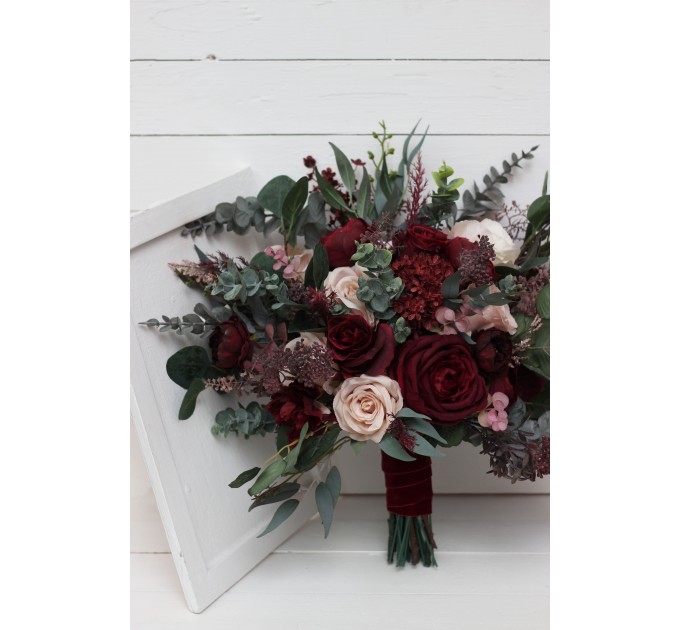 Wedding bouquets in burgundy blush pink colors. Bridal bouquet. Faux bouquet. Bridesmaid bouquet. 5080