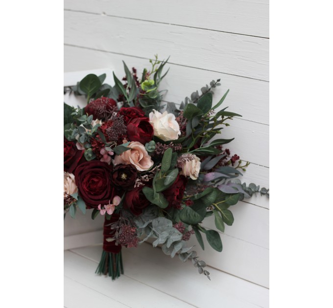 Wedding bouquets in burgundy blush pink colors. Bridal bouquet. Faux bouquet. Bridesmaid bouquet. 5080