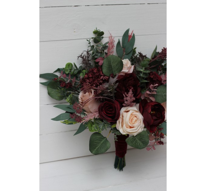 Wedding bouquets in burgundy blush pink colors. Bridal bouquet. Faux bouquet. Bridesmaid bouquet. 5080