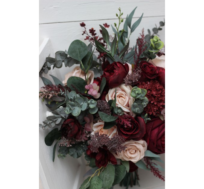 Wedding bouquets in burgundy blush pink colors. Bridal bouquet. Faux bouquet. Bridesmaid bouquet. 5080