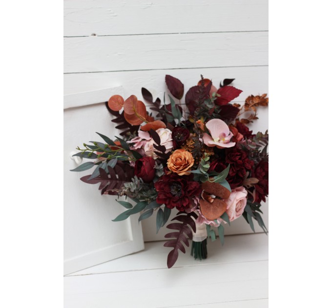 Wedding bouquets in cinnamon burgundy blush pink rust colors. Bridal bouquet. Faux bouquet. Bridesmaid bouquet. 5082