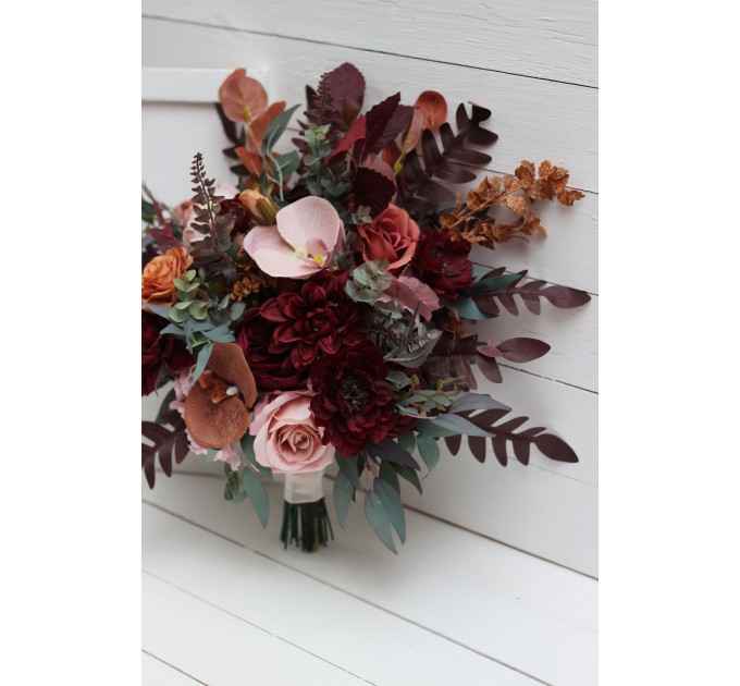 Wedding bouquets in cinnamon burgundy blush pink rust colors. Bridal bouquet. Faux bouquet. Bridesmaid bouquet. 5082