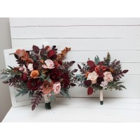 Wedding bouquets in cinnamon burgundy blush pink rust colors. Bridal bouquet. Faux bouquet. Bridesmaid bouquet. 5082