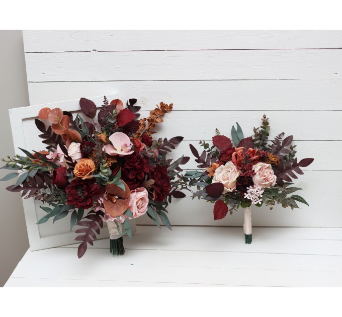 Wedding bouquets in cinnamon burgundy blush pink rust colors. Bridal bouquet. Faux bouquet. Bridesmaid bouquet. 5082