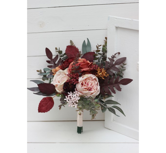 Wedding bouquets in cinnamon burgundy blush pink rust colors. Bridal bouquet. Faux bouquet. Bridesmaid bouquet. 5082