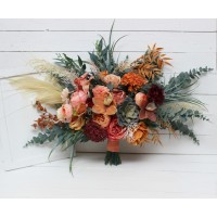 Wedding bouquets in coral burgundy peach colors. Bridal bouquet. Faux bouquet. Bridesmaid bouquet. 5079