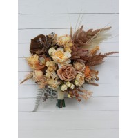 Wedding bouquets in  orange yellow terracotta colors. Bridal bouquet. Faux bouquet. Bridesmaid bouquet. 5083