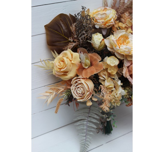 Wedding bouquets in orange yellow terracotta colors. Bridal bouquet. Faux bouquet. Bridesmaid bouquet. 5083