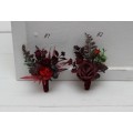 Wedding Boutonnieres & Wrist Corsage in Burgundy, Red & Blue | Faux Flower Accessories