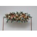 Flower arch arrangement in orange rust peach colors. Arbor flowers. Floral archway. Faux flowers for wedding arch. 0001