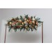 Flower arch arrangement in orange rust peach colors. Arbor flowers. Floral archway. Faux flowers for wedding arch. 0001
