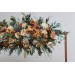 Flower arch arrangement in orange rust peach colors. Arbor flowers. Floral archway. Faux flowers for wedding arch. 0001