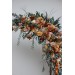 Flower arch arrangement in orange rust peach colors. Arbor flowers. Floral archway. Faux flowers for wedding arch. 0001
