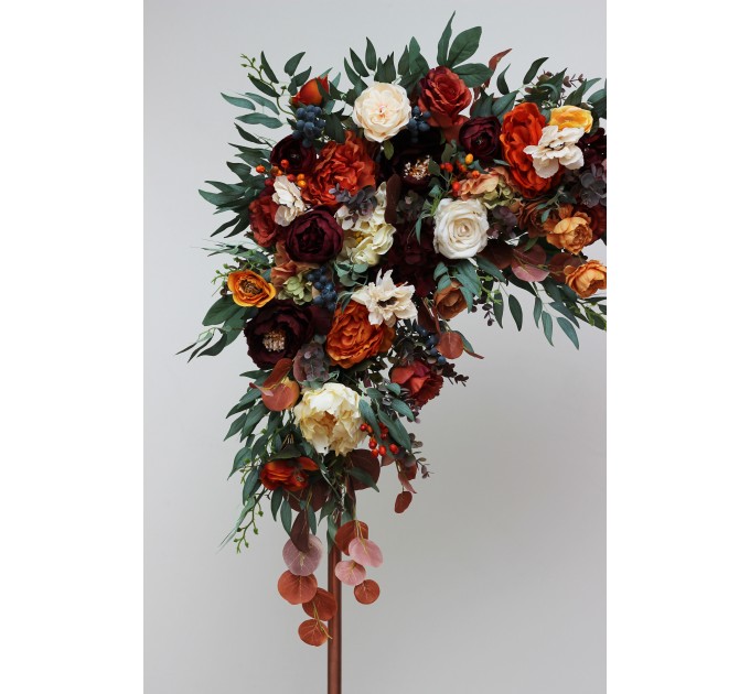  Flower arch arrangement in rust burgundy  ivory colors.  Arbor flowers. Floral archway. Faux flowers for wedding arch. 0007