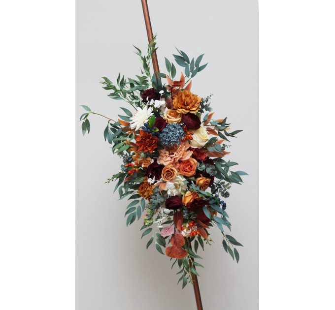  Flower arch arrangement in rust burgundy  ivory colors.  Arbor flowers. Floral archway. Faux flowers for wedding arch. 0007