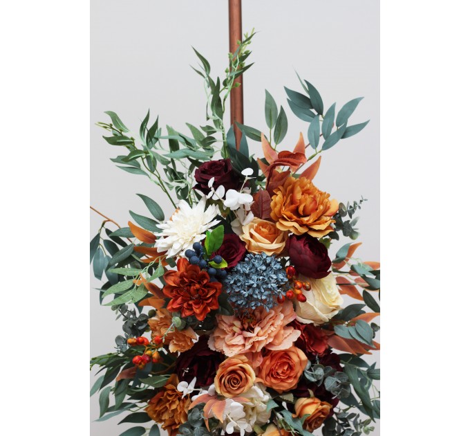  Flower arch arrangement in rust burgundy  ivory colors.  Arbor flowers. Floral archway. Faux flowers for wedding arch. 0007