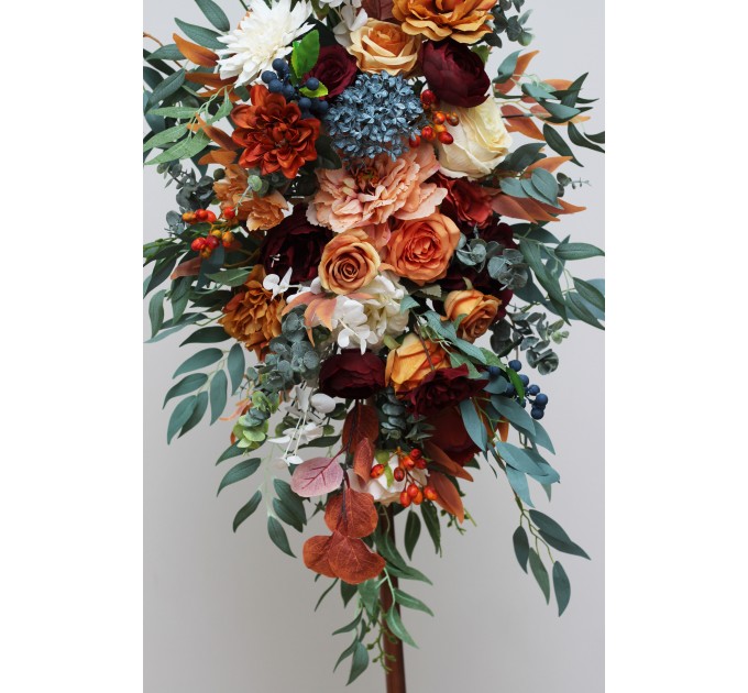  Flower arch arrangement in rust burgundy  ivory colors.  Arbor flowers. Floral archway. Faux flowers for wedding arch. 0007
