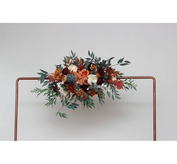  Flower arch arrangement in rust burgundy  ivory colors.  Arbor flowers. Floral archway. Faux flowers for wedding arch. 0007