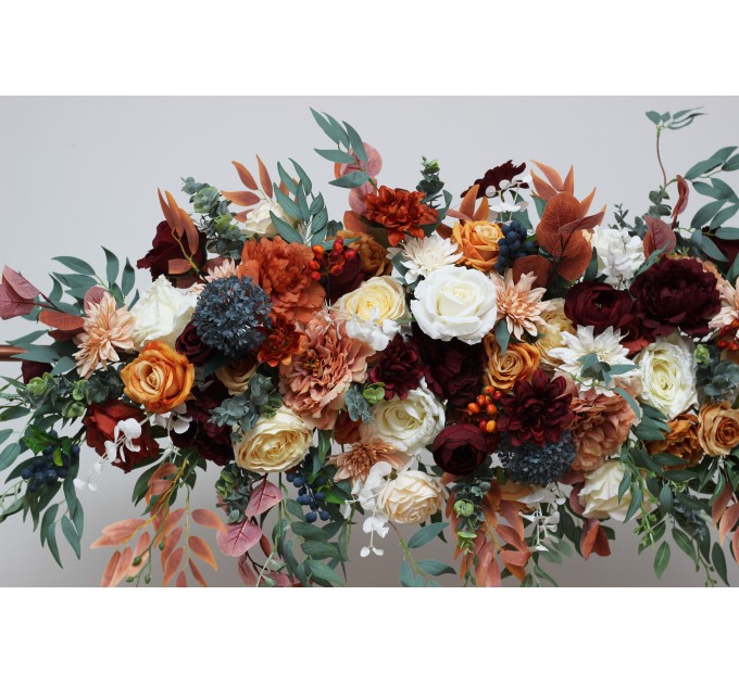  Flower arch arrangement in rust burgundy  ivory colors.  Arbor flowers. Floral archway. Faux flowers for wedding arch. 0007