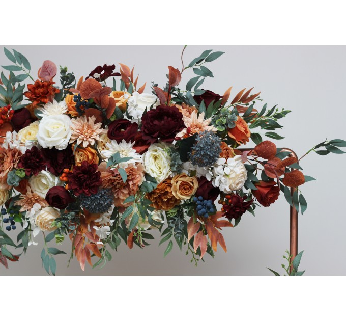  Flower arch arrangement in rust burgundy  ivory colors.  Arbor flowers. Floral archway. Faux flowers for wedding arch. 0007
