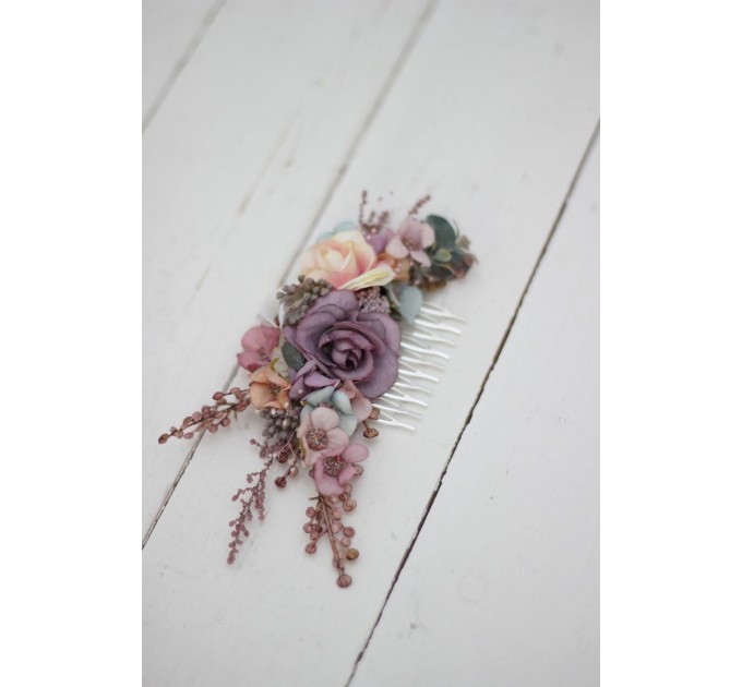 Flower comb in dusty rose purple pink color scheme. Wedding accessories for hair. Bridal flower comb. Bridesmaid floral comb. 0004