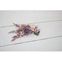 Flower comb in dusty rose purple pink color scheme. Wedding accessories for hair. Bridal flower comb. Bridesmaid floral comb. 0004