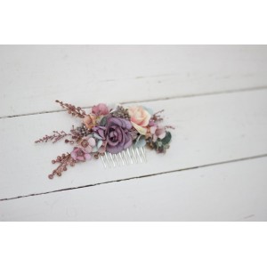 Flower comb in dusty rose purple pink color scheme. Wedding accessories for hair. Bridal flower comb. Bridesmaid floral comb. 0004