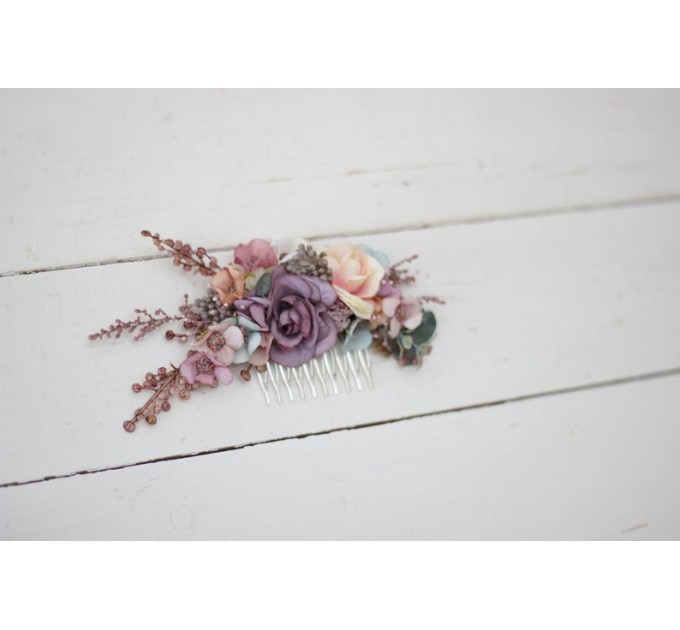 Flower comb in dusty rose purple pink color scheme. Wedding accessories for hair. Bridal flower comb. Bridesmaid floral comb. 0004