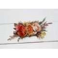 Flower comb in orange rust peach color scheme. Wedding accessories for hair. Bridal flower comb. Bridesmaid floral comb. 0001