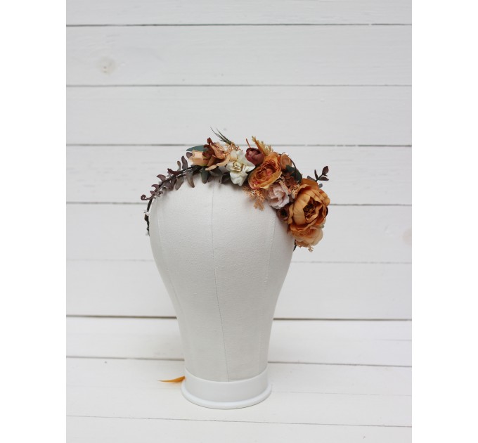 Orange rust peach crown. Hair wreath. Flower girl crown. Wedding flowers. 0001