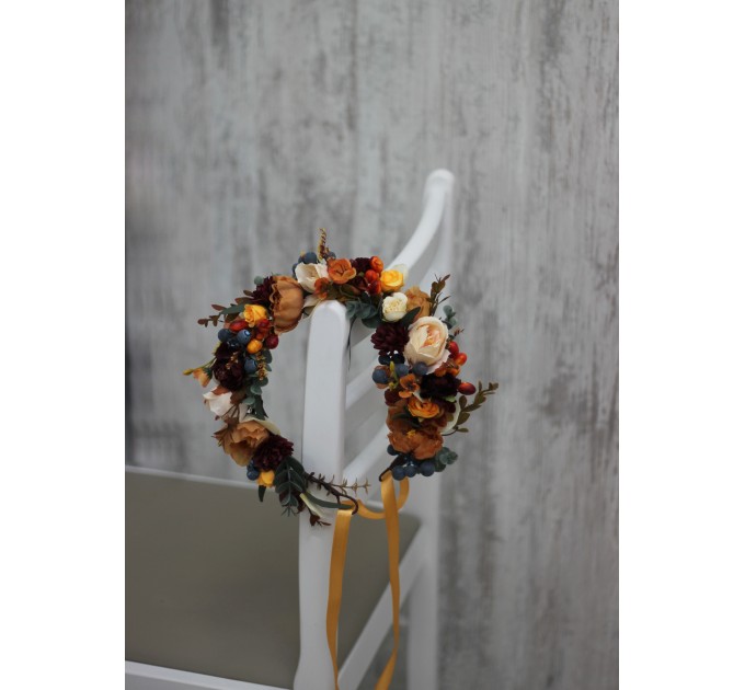 Rust burgundy ivory flower crown. Hair wreath. Flower girl crown. Wedding flowers. 0007