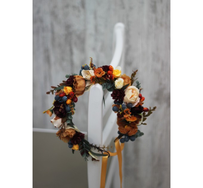 Rust burgundy ivory flower crown. Hair wreath. Flower girl crown. Wedding flowers. 0007