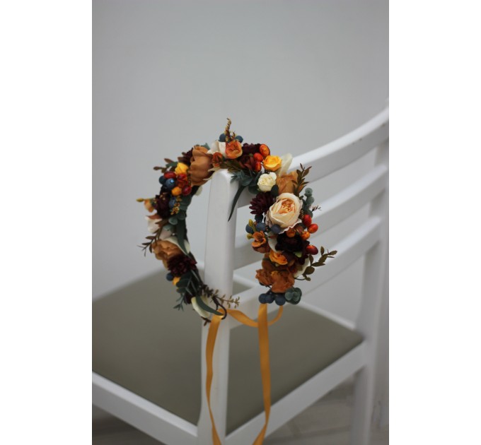 Rust burgundy ivory flower crown. Hair wreath. Flower girl crown. Wedding flowers. 0007