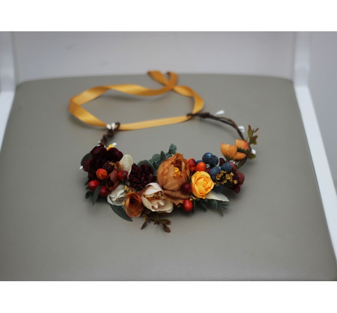 Rust burgundy ivory flower crown. Hair wreath. Flower girl crown. Wedding flowers. 0007