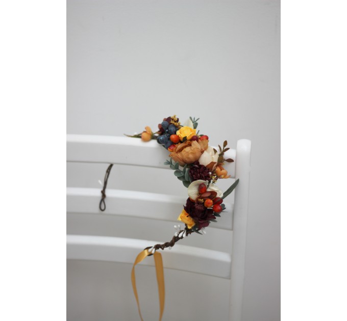 Rust burgundy ivory flower crown. Hair wreath. Flower girl crown. Wedding flowers. 0007