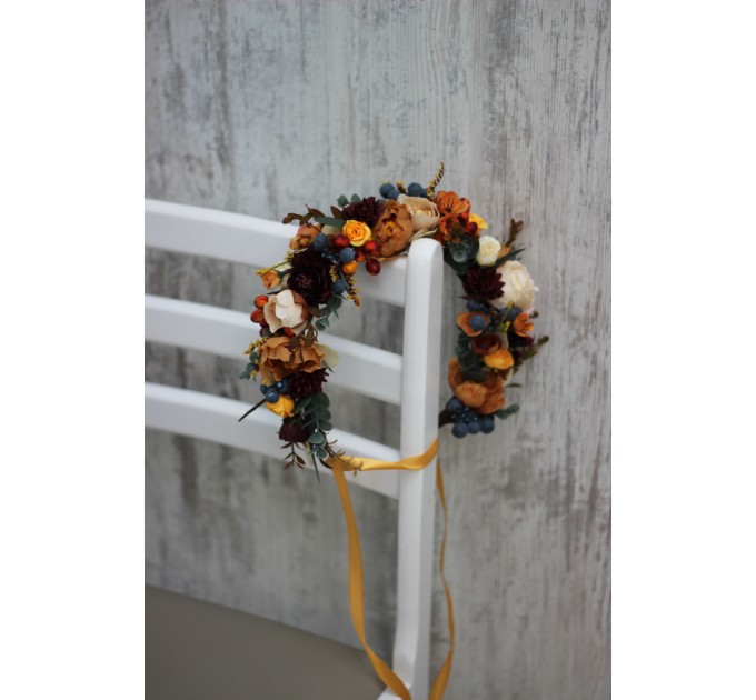 Rust burgundy ivory flower crown. Hair wreath. Flower girl crown. Wedding flowers. 0007