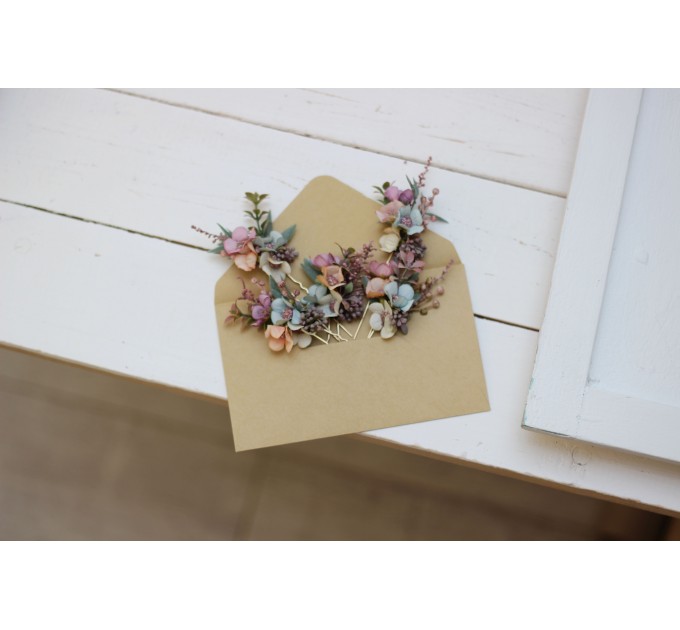  Set of 5 hair pins in  dusty rose purple pink color scheme. Hair accessories. Flower accessories for wedding. 0004