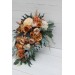 Wedding bouquets in orange rust peach colors. Bridal bouquet. Cascading bouquet. Faux bouquet. Bridesmaid bouquet. 0001