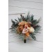 Wedding bouquets in orange rust peach colors. Bridal bouquet. Cascading bouquet. Faux bouquet. Bridesmaid bouquet. 0001