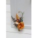 Wedding boutonnieres and wrist corsage in orange rust peach color theme. Flower accessories. 0001