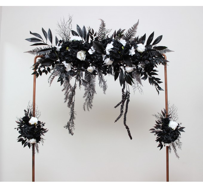  Flower arch arrangement in black and white colors.  Arbor flowers. Floral archway. Faux flowers for wedding arch. 5086