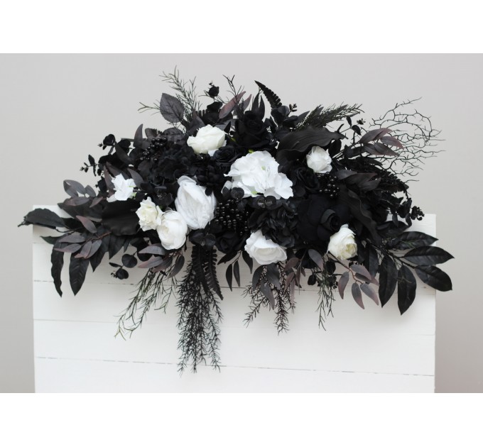  Flower arch arrangement in black and white colors.  Arbor flowers. Floral archway. Faux flowers for wedding arch. 5086
