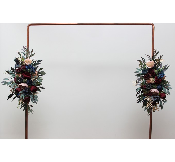  Flower arch arrangement in burgundy navy blue dusty rose gold colors.  Arbor flowers. Floral archway. Faux flowers for wedding arch. 5090