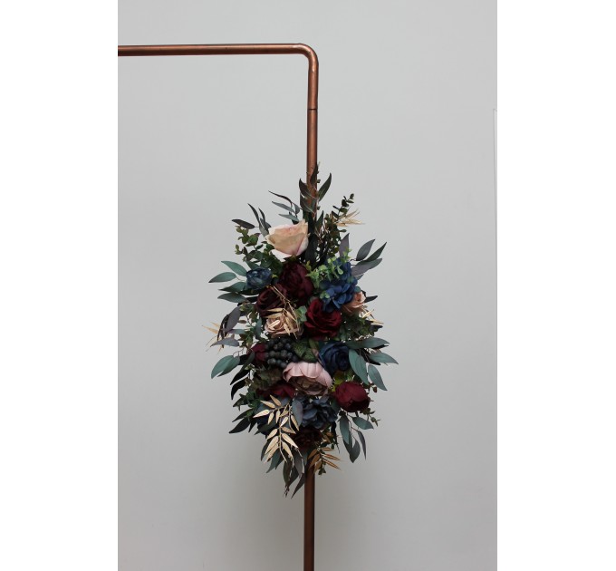  Flower arch arrangement in burgundy navy blue dusty rose gold colors.  Arbor flowers. Floral archway. Faux flowers for wedding arch. 5090