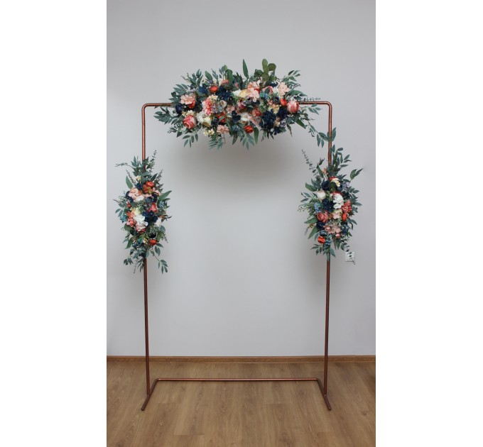 Flower arch arrangement in navy blue coral ivory colors. Arbor flowers. Floral archway. Faux flowers for wedding arch. 5084