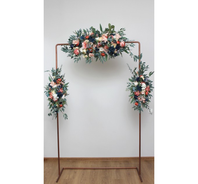 Flower arch arrangement in navy blue coral ivory colors. Arbor flowers. Floral archway. Faux flowers for wedding arch. 5084