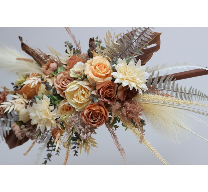  Flower arch arrangement in orange yellow terracotta  colors.  Arbor flowers. Floral archway. Faux flowers for wedding arch. 5083