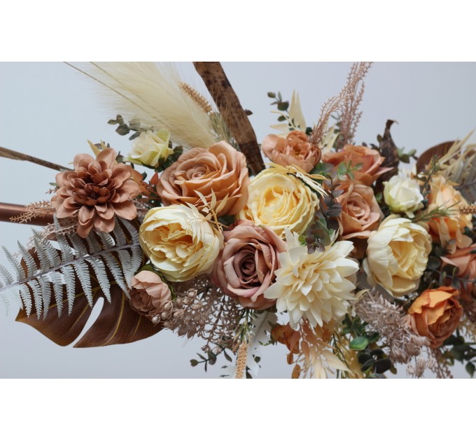 Flower arch arrangement in orange yellow terracotta  colors.  Arbor flowers. Floral archway. Faux flowers for wedding arch. 5083